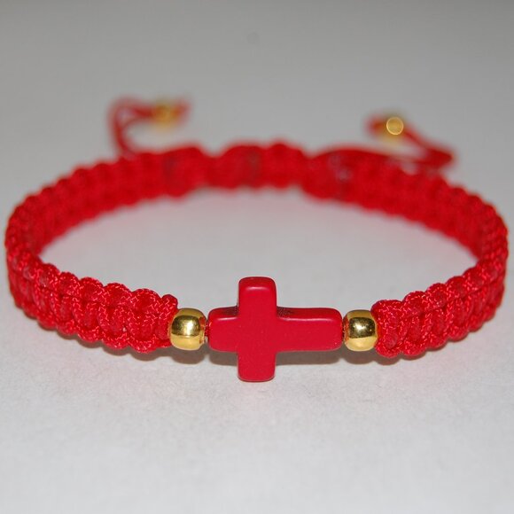 Cross Bracelet,Cross Drawstring Bracelet,Red Cross Bracelet, Friendship,Gift - Picture 3 of 3